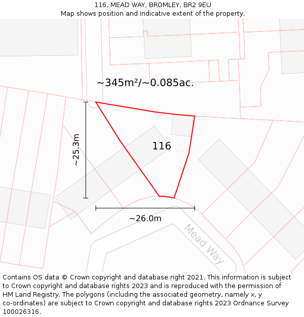 116, MEAD WAY, BROMLEY, BR2 9EU: Plot and title map