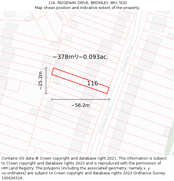 116, RIDGEWAY DRIVE, BROMLEY, BR1 5DD: Plot and title map