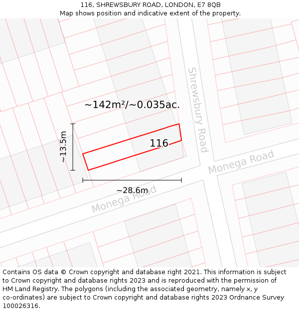 116, SHREWSBURY ROAD, LONDON, E7 8QB: Plot and title map