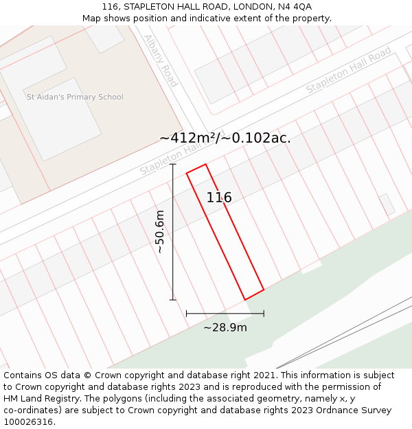 116, STAPLETON HALL ROAD, LONDON, N4 4QA: Plot and title map