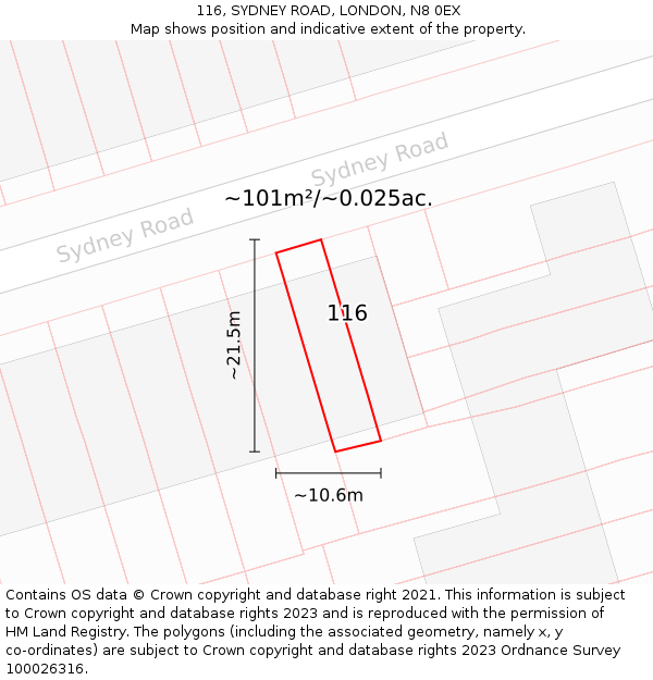 116, SYDNEY ROAD, LONDON, N8 0EX: Plot and title map