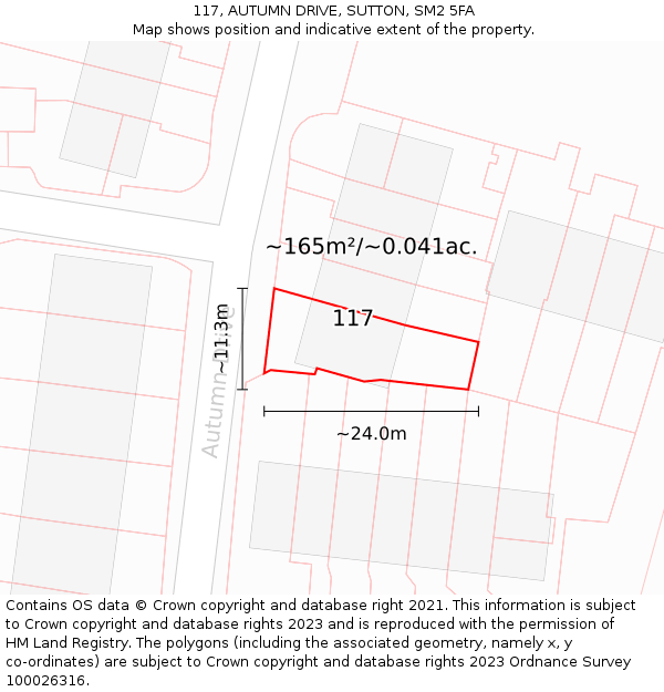 117, AUTUMN DRIVE, SUTTON, SM2 5FA: Plot and title map