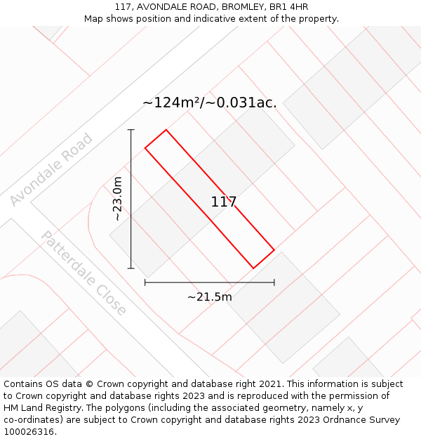 117, AVONDALE ROAD, BROMLEY, BR1 4HR: Plot and title map