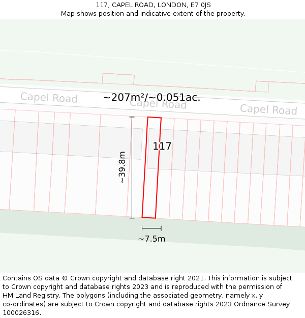 117, CAPEL ROAD, LONDON, E7 0JS: Plot and title map