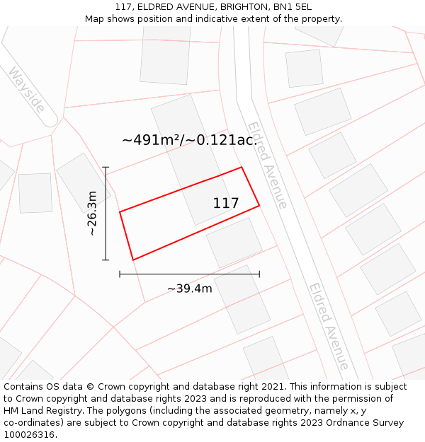117, ELDRED AVENUE, BRIGHTON, BN1 5EL: Plot and title map