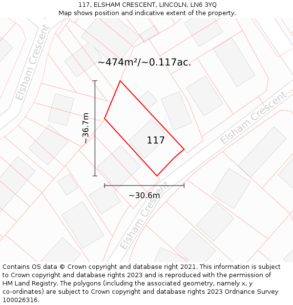 117, ELSHAM CRESCENT, LINCOLN, LN6 3YQ: Plot and title map