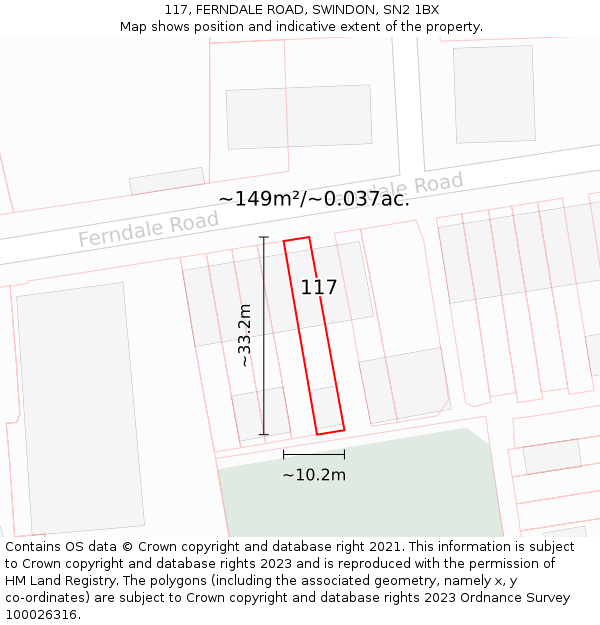 117, FERNDALE ROAD, SWINDON, SN2 1BX: Plot and title map