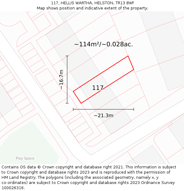 117, HELLIS WARTHA, HELSTON, TR13 8WF: Plot and title map