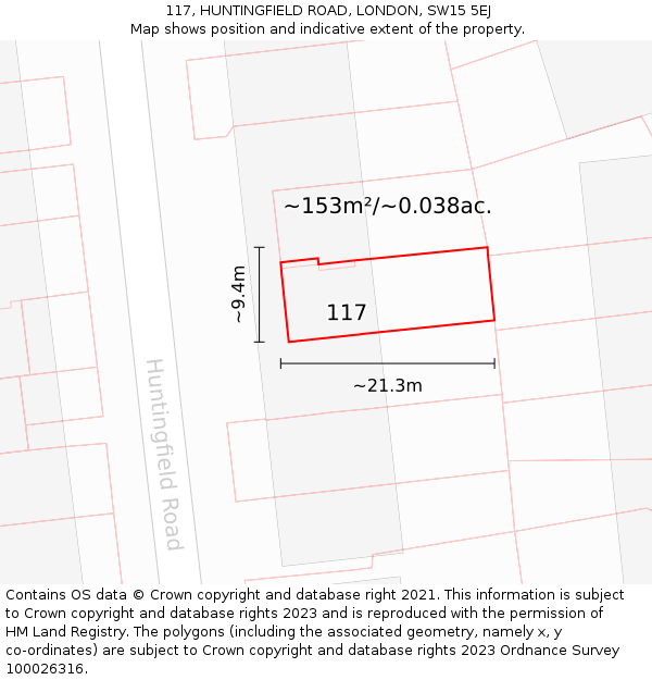 117, HUNTINGFIELD ROAD, LONDON, SW15 5EJ: Plot and title map