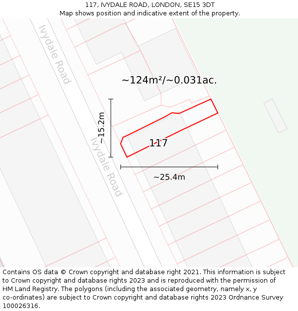 117, IVYDALE ROAD, LONDON, SE15 3DT: Plot and title map