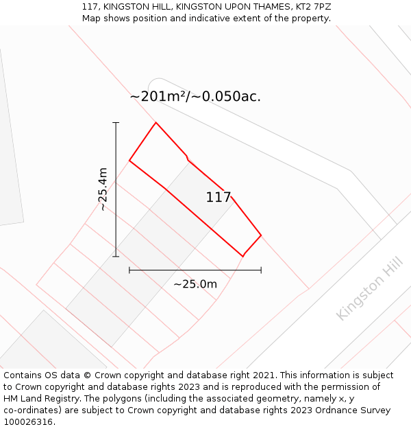 117, KINGSTON HILL, KINGSTON UPON THAMES, KT2 7PZ: Plot and title map
