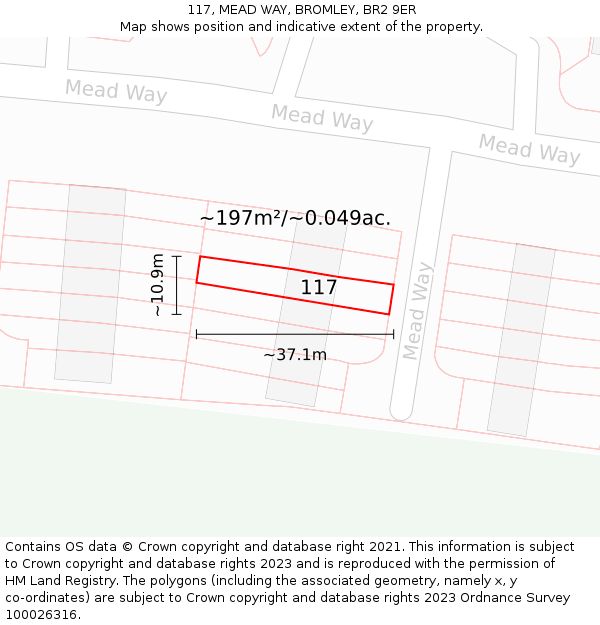 117, MEAD WAY, BROMLEY, BR2 9ER: Plot and title map