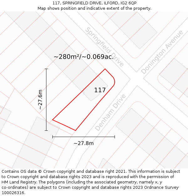 117, SPRINGFIELD DRIVE, ILFORD, IG2 6QP: Plot and title map