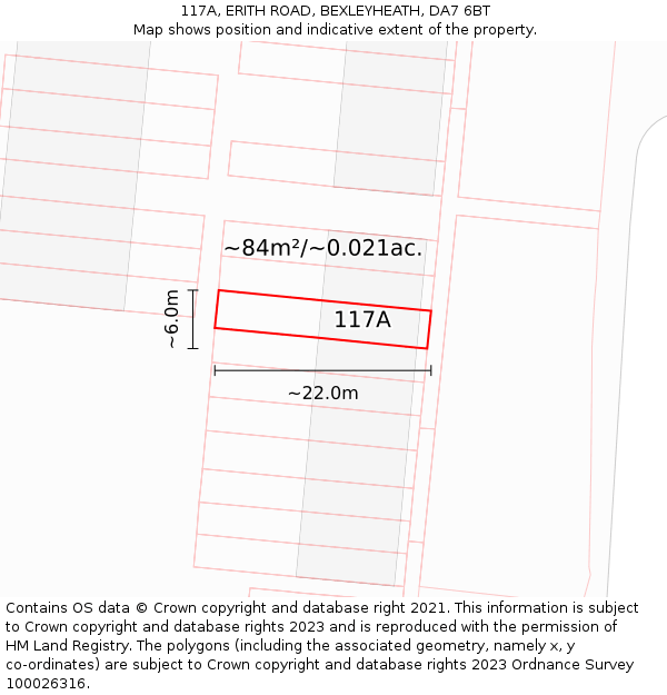 117A, ERITH ROAD, BEXLEYHEATH, DA7 6BT: Plot and title map