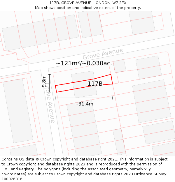 117B, GROVE AVENUE, LONDON, W7 3EX: Plot and title map