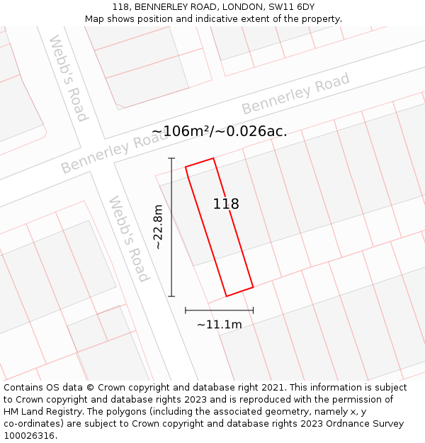118, BENNERLEY ROAD, LONDON, SW11 6DY: Plot and title map