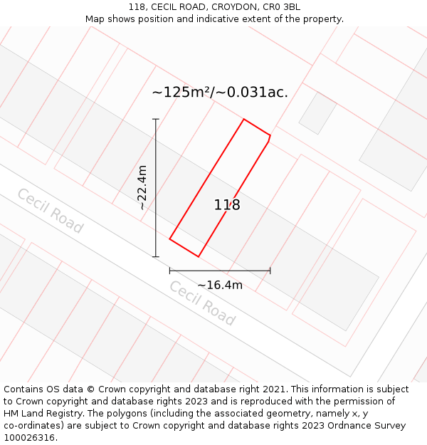 118, CECIL ROAD, CROYDON, CR0 3BL: Plot and title map