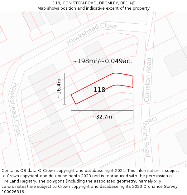 118, CONISTON ROAD, BROMLEY, BR1 4JB: Plot and title map