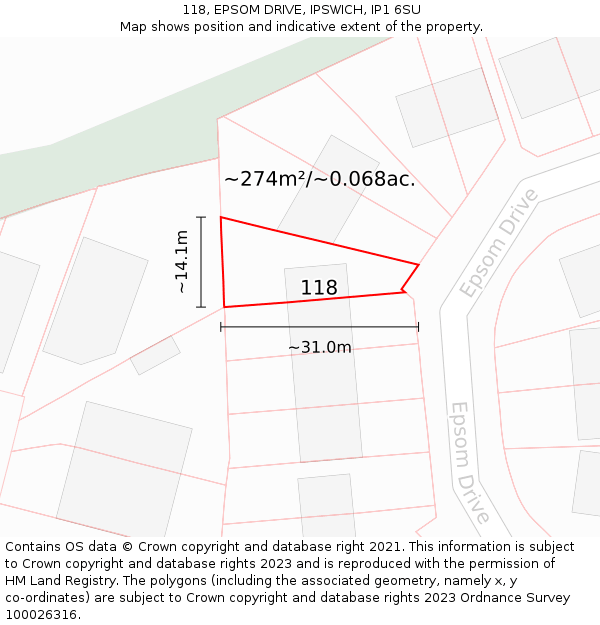 118, EPSOM DRIVE, IPSWICH, IP1 6SU: Plot and title map