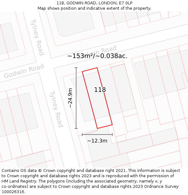 118, GODWIN ROAD, LONDON, E7 0LP: Plot and title map