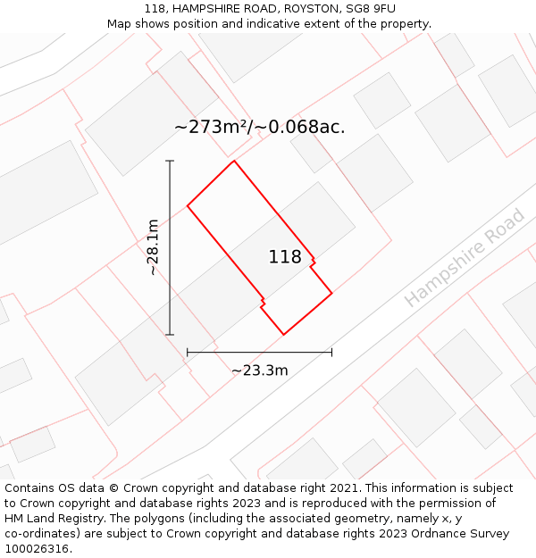 118, HAMPSHIRE ROAD, ROYSTON, SG8 9FU: Plot and title map
