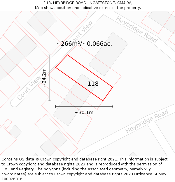 118, HEYBRIDGE ROAD, INGATESTONE, CM4 9AJ: Plot and title map