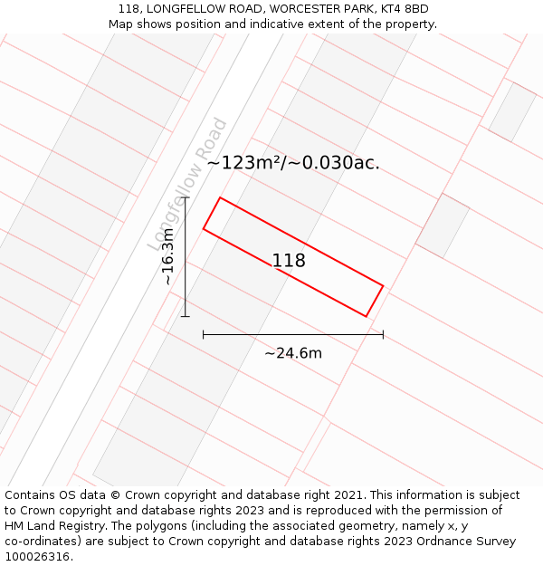 118, LONGFELLOW ROAD, WORCESTER PARK, KT4 8BD: Plot and title map