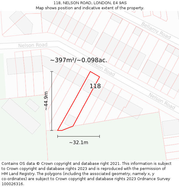 118, NELSON ROAD, LONDON, E4 9AS: Plot and title map