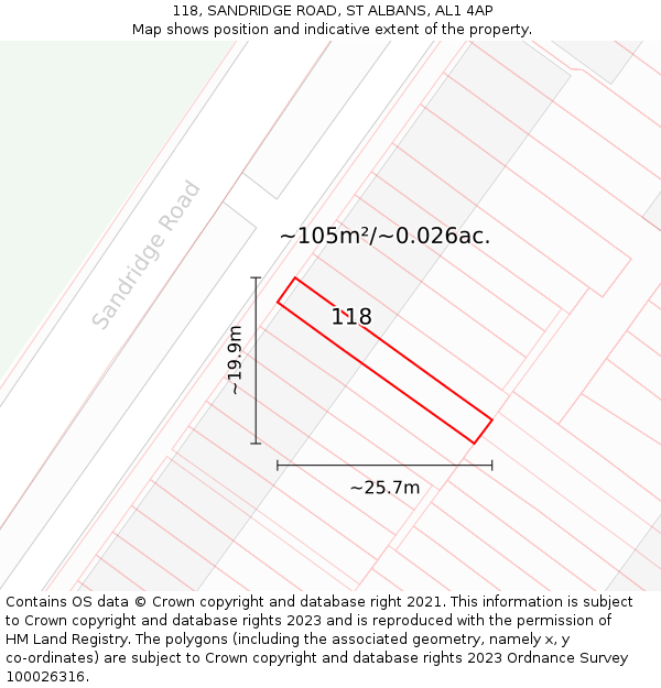 118, SANDRIDGE ROAD, ST ALBANS, AL1 4AP: Plot and title map