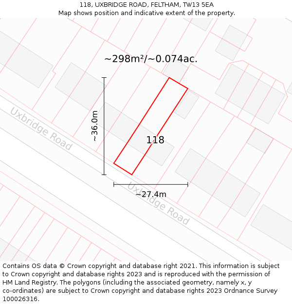 118, UXBRIDGE ROAD, FELTHAM, TW13 5EA: Plot and title map