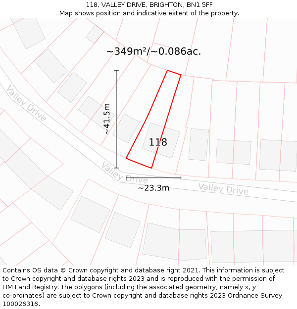 118, VALLEY DRIVE, BRIGHTON, BN1 5FF: Plot and title map