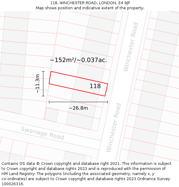 118, WINCHESTER ROAD, LONDON, E4 9JP: Plot and title map