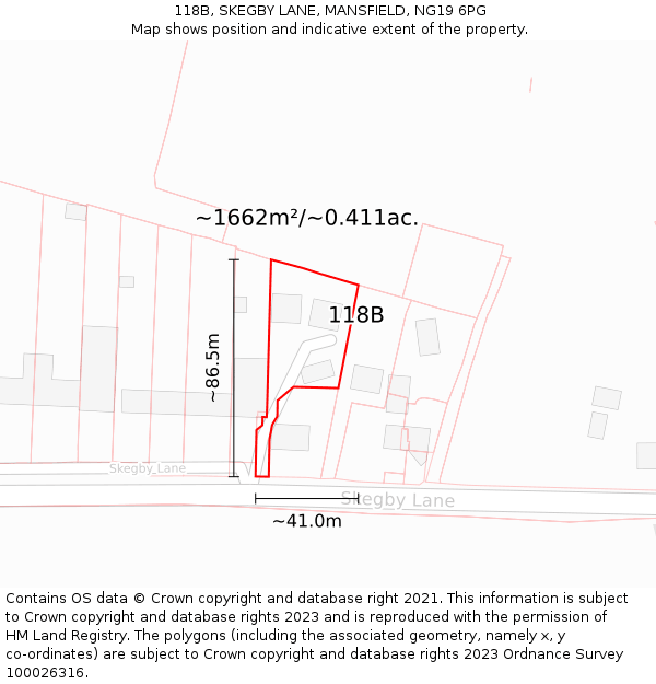 118B, SKEGBY LANE, MANSFIELD, NG19 6PG: Plot and title map