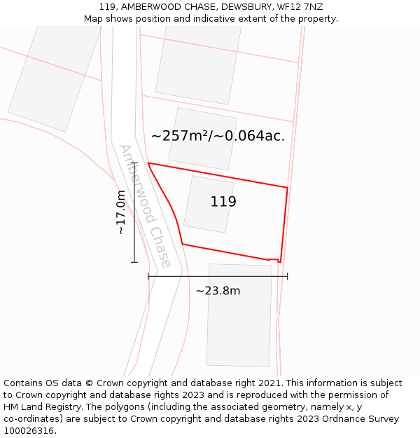 119, AMBERWOOD CHASE, DEWSBURY, WF12 7NZ: Plot and title map