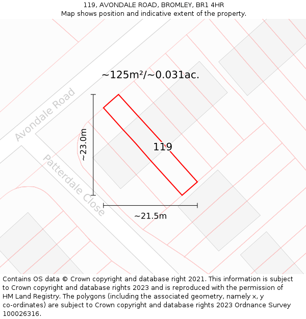 119, AVONDALE ROAD, BROMLEY, BR1 4HR: Plot and title map