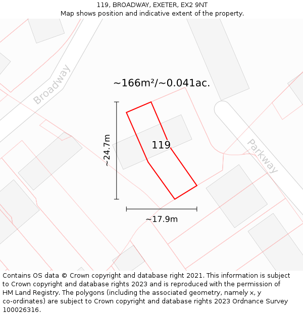 119, BROADWAY, EXETER, EX2 9NT: Plot and title map
