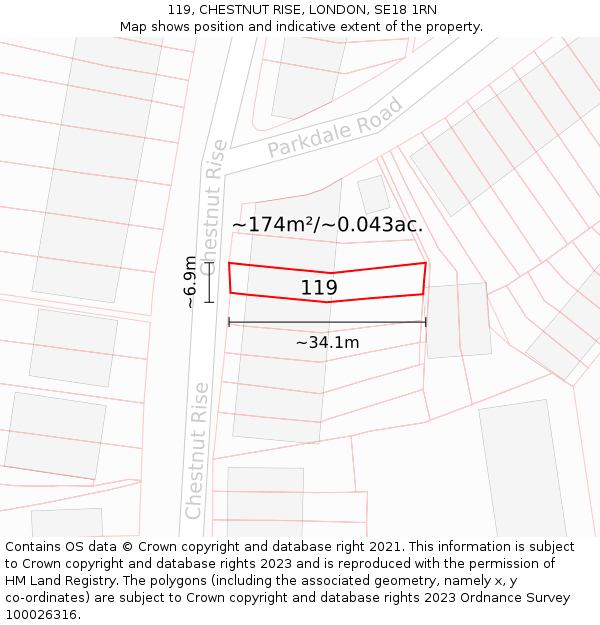 119, CHESTNUT RISE, LONDON, SE18 1RN: Plot and title map