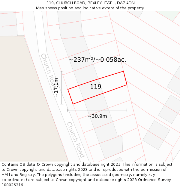 119, CHURCH ROAD, BEXLEYHEATH, DA7 4DN: Plot and title map