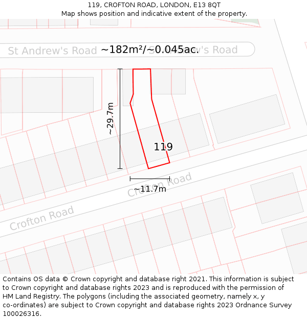 119, CROFTON ROAD, LONDON, E13 8QT: Plot and title map