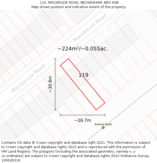 119, MACKENZIE ROAD, BECKENHAM, BR3 4SB: Plot and title map