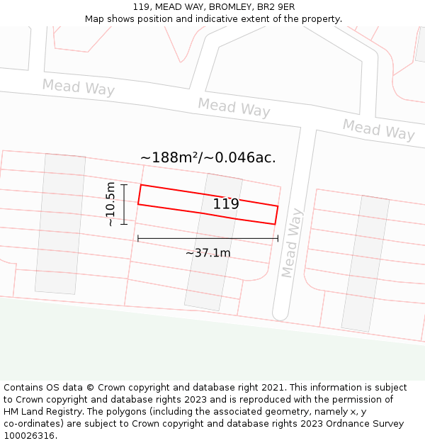 119, MEAD WAY, BROMLEY, BR2 9ER: Plot and title map