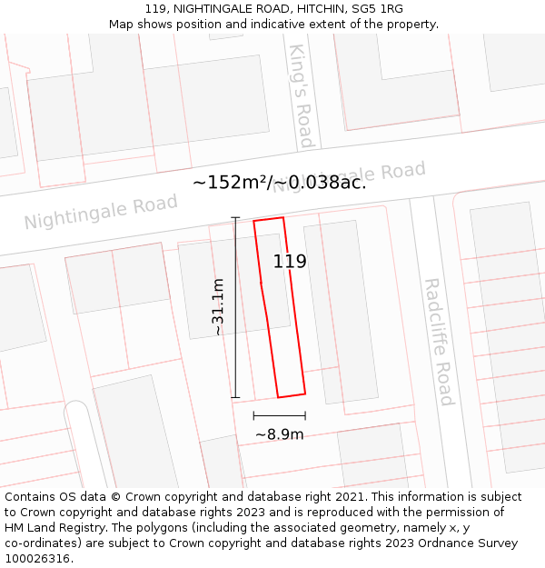119, NIGHTINGALE ROAD, HITCHIN, SG5 1RG: Plot and title map