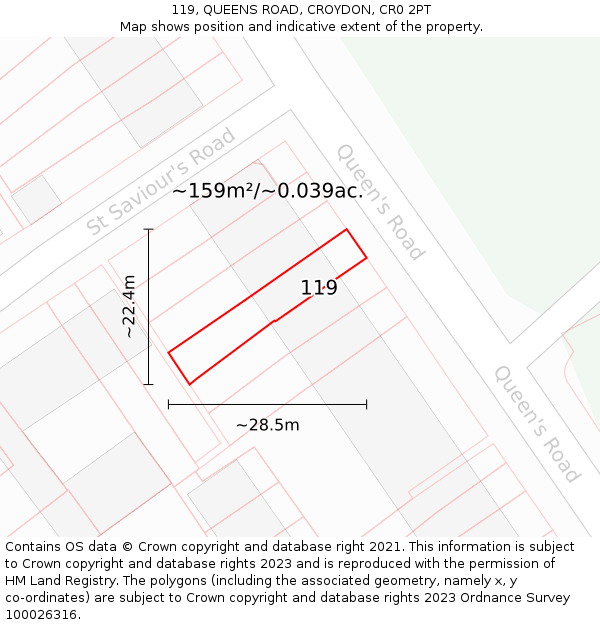 119, QUEENS ROAD, CROYDON, CR0 2PT: Plot and title map