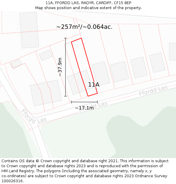 11A, FFORDD LAS, RADYR, CARDIFF, CF15 8EP: Plot and title map
