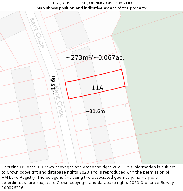 11A, KENT CLOSE, ORPINGTON, BR6 7HD: Plot and title map
