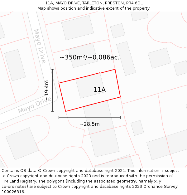 11A, MAYO DRIVE, TARLETON, PRESTON, PR4 6DL: Plot and title map
