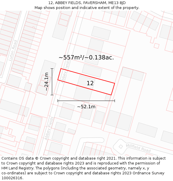 12, ABBEY FIELDS, FAVERSHAM, ME13 8JD: Plot and title map