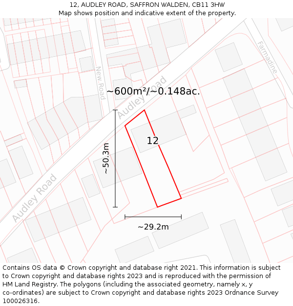 12, AUDLEY ROAD, SAFFRON WALDEN, CB11 3HW: Plot and title map