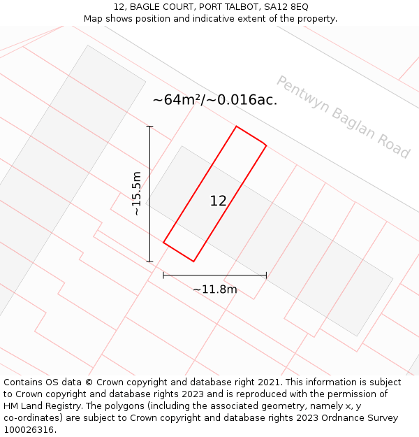12, BAGLE COURT, PORT TALBOT, SA12 8EQ: Plot and title map