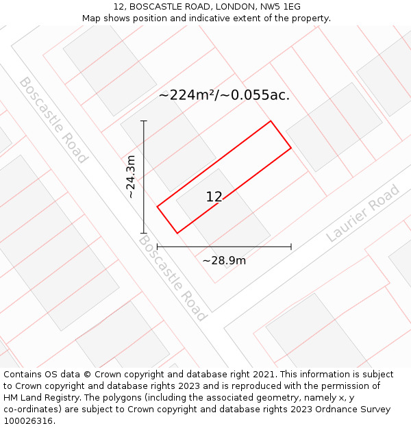 12, BOSCASTLE ROAD, LONDON, NW5 1EG: Plot and title map